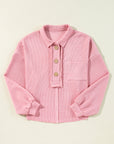 Camille Ribbed Knit Collared Henley Top