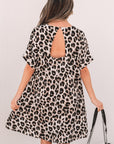 Brinley Cheetah Backless V Neck Loose Fit Mini Dress