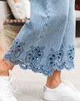 Juliette Embroidered Cropped Wide Leg High Waist Jeans