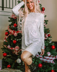 Olive Sequin Long Sleeve Tie Waist Mini Dress