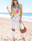 Rosa Flutter Sleeve V Neck Crinkled Blouse