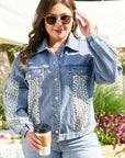Miriam Plus Size Leopard Patchwork Denim Jacket