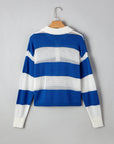 Genevieve Stripe Collar Eyelet Crochet Knitted Sweater