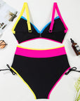 Itzel Drawstring Side V Neck High Waist Bikini Set