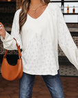 Corded Knit Patchwork Embroidered V-Neck Blouse