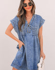 Jacqueline Tie V Neck Denim Shift Dress