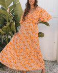 Eileen Floral V Neck Wide Sleeve Maxi Dress