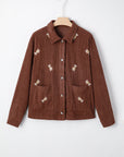 Floral Corduroy Embroidered Button-Front Jacket
