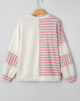 Stripe Patchwork Long Sleeve Henley Top