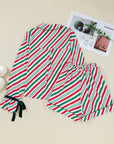 Christmas Stripe Velvet Bow Cuffs Pajama Set