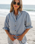 Aya Ruffle Short Puff Sleeve Summer Chambray Top