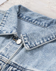 Denim Lapel Distressed Raw Hem Buttoned Jacket