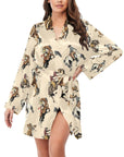 Vintage Cowgirl Women's Long Sleeve Belted Satin Feel Dressing Lounge Robe