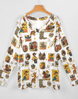 Baha Ranch Vintage Cowgirl Collage Western Print Long Sleeve Top