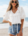 Ivory Embroidered Lace Tie Blouse