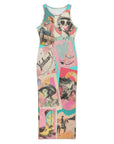 Baha Ranch Retro Pop Western Bodycon Side Slit Maxi Dress