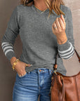Sophie Striped Sleeve Plain Knit Sweater