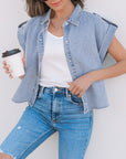 Emelia Denim Pinup Folded Cap Sleeve Shirt