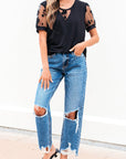 Floral Mesh Patchwork Puff Sleeve T-Shirt