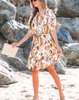 Christina Puff Sleeve Button Up Braided Belt Mini Dress