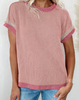 Contrast Trim Corded Knit T-Shirt