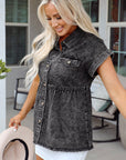 Chaya Flap Pocket Button Up Raw Hem Denim Shirt