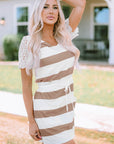 Nia Lace Crochet Short Sleeve Drawstring Striped Dress