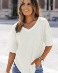 Jennifer Waffle Knit Drop Shoulder Loose Top
