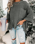 Alina Ripped Raw Hem Chunky Pullover Sweater