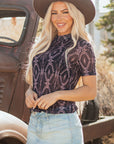 Lillian Aztec Short Sleeve Mesh Top