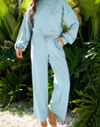 Solid Puff Sleeve Top and Drawstring Pants Set