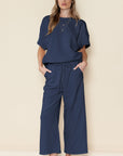 Textured Loose Fit T Shirt and Drawstring Pants Set