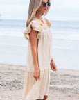 Meredith Embroidery Split Neck Short Dress