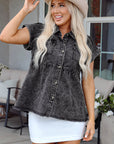 Chaya Flap Pocket Button Up Raw Hem Denim Shirt