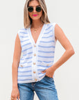 Veda V Neck Gold Buttons Elegant Sweater Vest