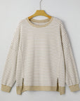 Plus Size Stripe Knit Ribbed Long Sleeve Top