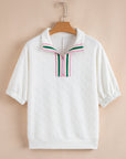 Stripe Contrast Collar Textured Blouse