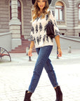 Vintage Geometric Printed V Neck Blouse