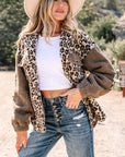 Leopard Sherpa Patchwork Flap Pocket Buttoned Jacket