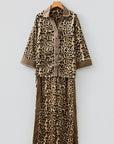Leopard Collared 3/4 Sleeve Shirt and Pants Set