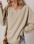 Solid Raw Edge Raglan Sleeve Side Slit Sweatshirt