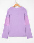 Colorblock Waffle Knit Patchwork Long Sleeve Top