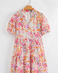 Floral Frilled V-Neck Puff Sleeve Dress