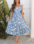Henley Floral U Neck Flutter Shoulder Tiered Midi Dress