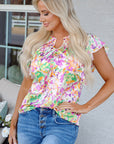 Savanna Ruffled Short Sleeve Notched Neck Blouse