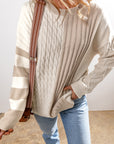Cable Knit Color Block Crew Neck Sweater