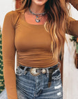 Solid Scoop Neck Long Sleeve Top