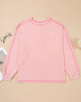 Plus Size Solid Ribbed Reverse Seam Chest Pocket Top