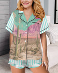 Baha Ranch Retro Pop Western Howdy Desert Cowgirl Satin Pajamas