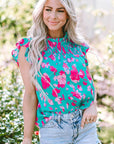 Alexia Ruffled Flutter Sleeve Ruched Blouse